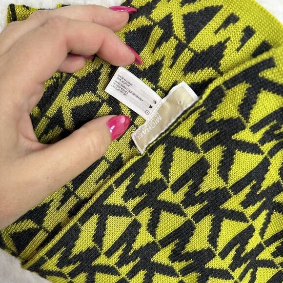 Michael Kors Signature MK Logo  Scarf Muffler Lemon Charcoal 68” - Picture 6 of 6